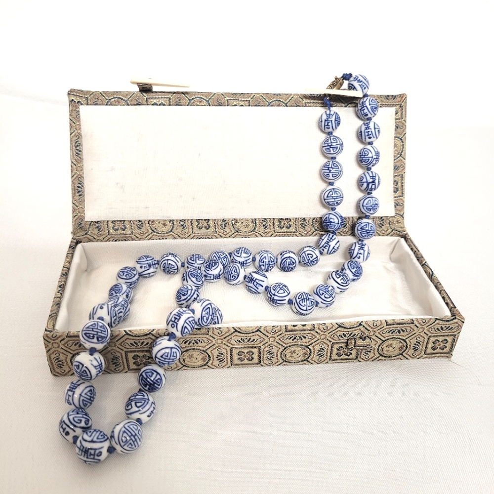 Chinese Vintage blue white porcelain  Necklace